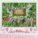 Grüne Safari Tiere Pflanzen Happy Birthday Hintergrund